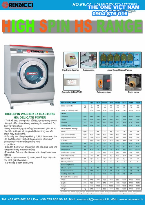 Máy giặt công nghiệp cao cấp Renzacci HS Range